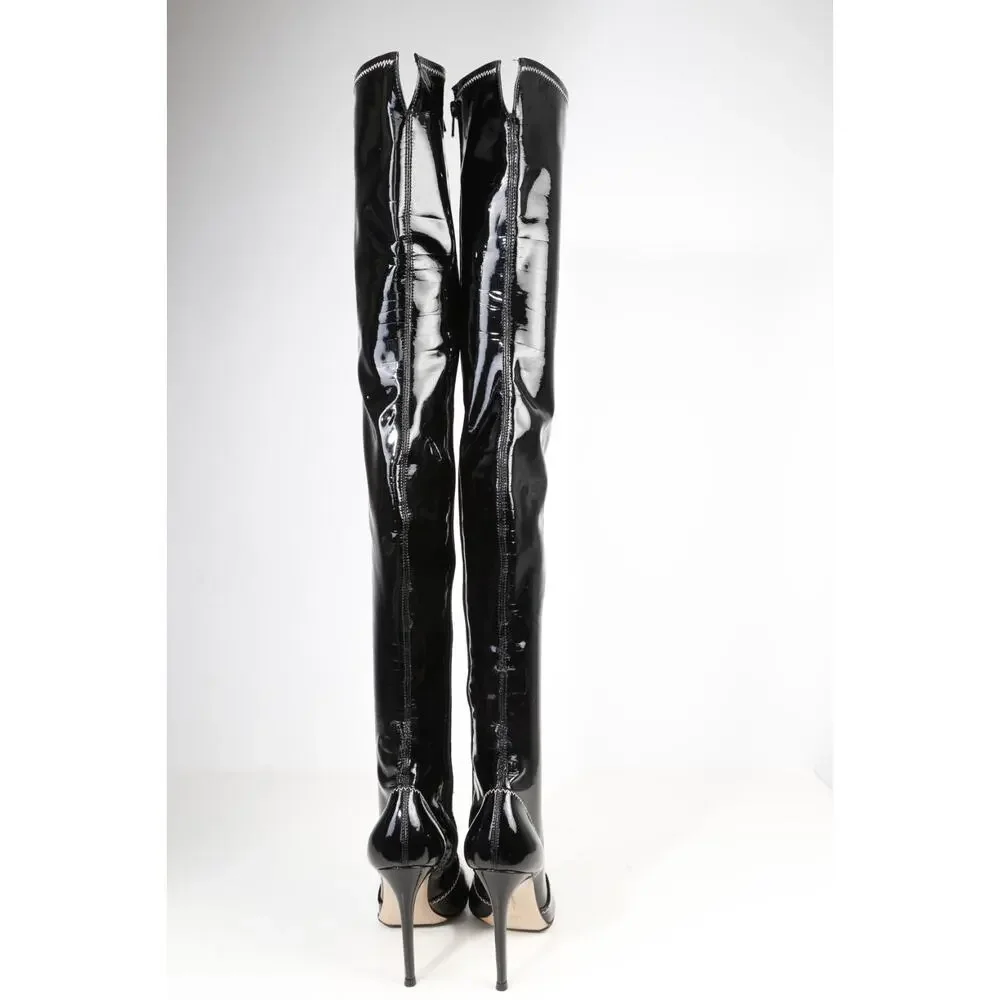 Gianvito Rossi Black Patent Leather Over The Knee OTK Stiletto Boots 36.5 / 6.5